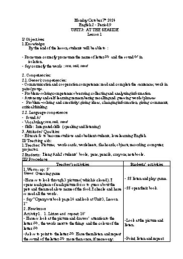Giáo án Tiếng Anh Khối Tiểu học - Tuần 5 - Năm học 2024-2025 - Đinh Thị Phương Hoa