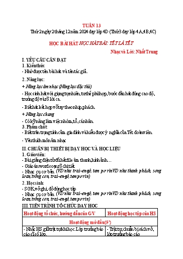Kế hoạch bài dạy Âm nhạc Lớp 4 (Kết nối tri thức) - Tuần 13: Học hát bài hát Tết là Tết - Năm học 2024-2025 - Trần Thị Quế Hương