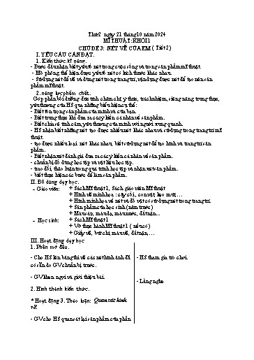 Kế hoạch bài dạy Mĩ thuật & Đạo đức Khối Tiểu học - Tuần 7 - Năm học 2024-2025 - Đậu Thị Bình